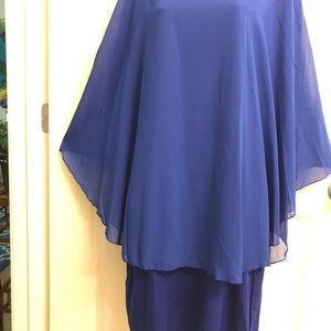 NEW Blue Rayon Dress Chiffon Overlay